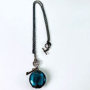 Necklace Green Glass Antiqued Rustic Key heart New